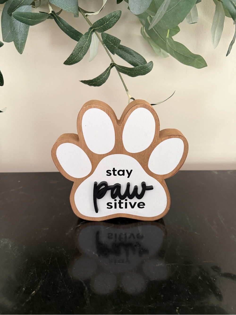 Kirklands White and Tan Paw-Shaped Decorative Sign